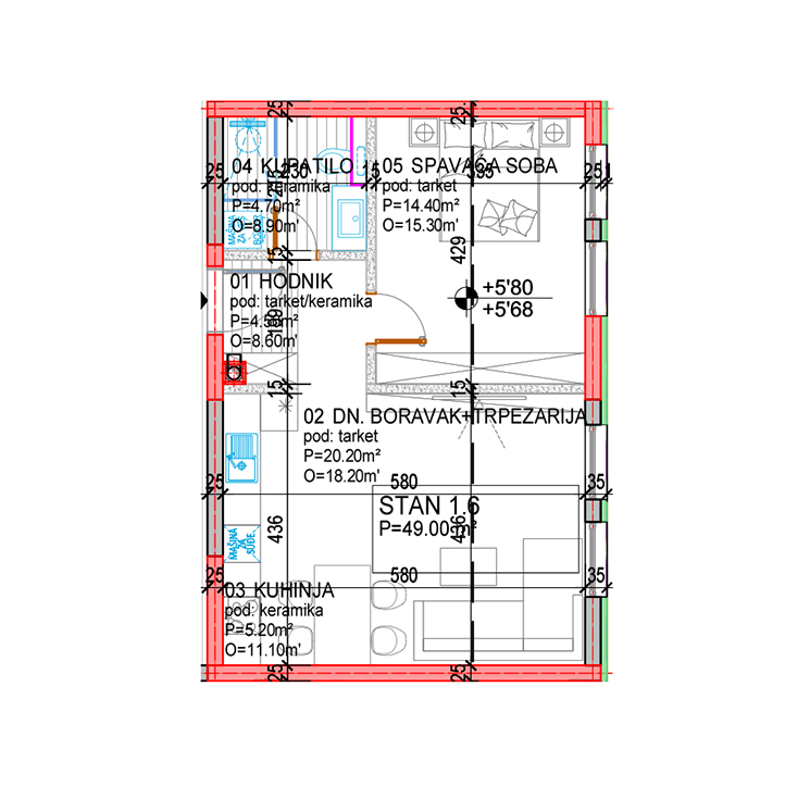 Tlocrt Family F - dvosoban stan, 49,00 m2