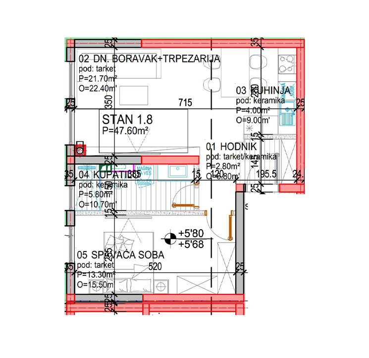 Tlocrt Family H - dvosoban stan, 47,60 m2