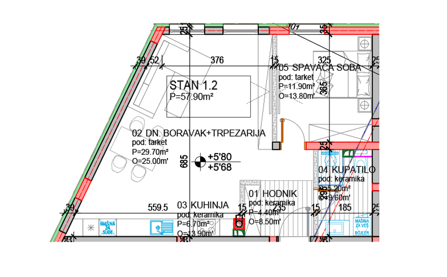 Tlocrt Family B - dvosoban stan, 57,90 m2