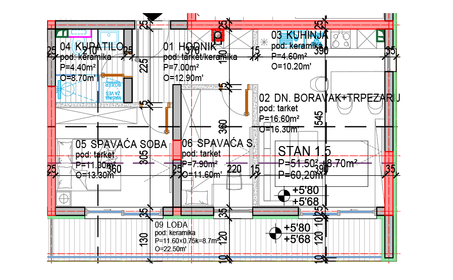 Tlocrt Family E - trosoban stan, 60,20 m2
