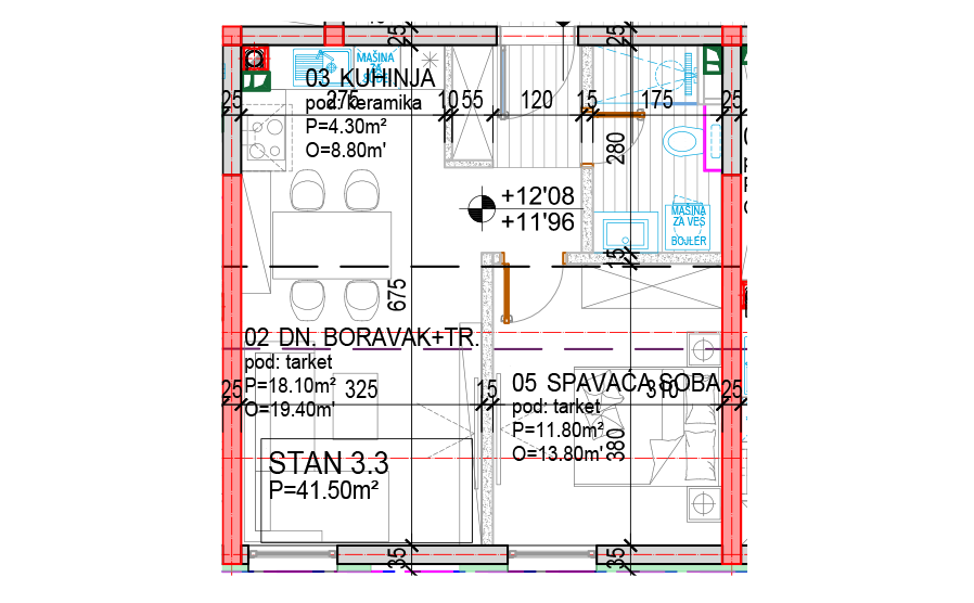 Tlocrt Family K - dvosoban stan, 41,50 m2