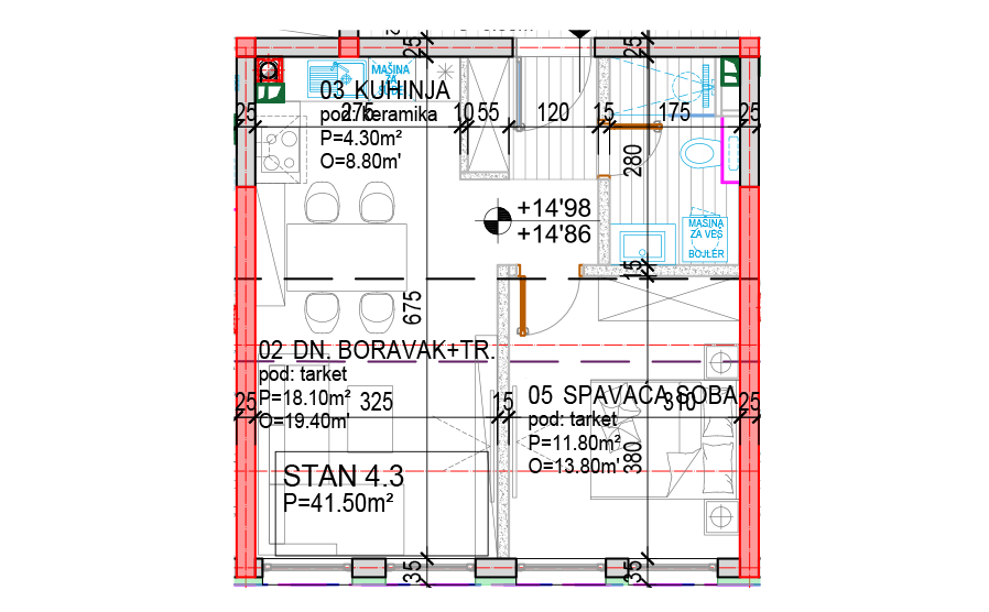 Tlocrt Family P - dvosoban stan, 41,50 m2