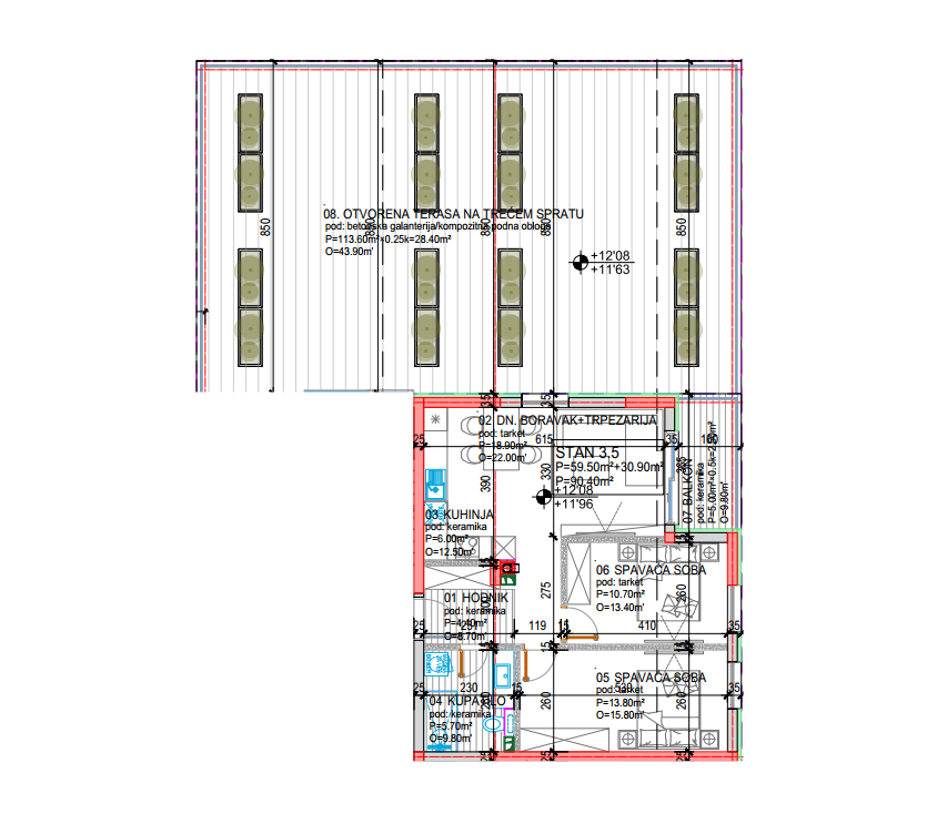 Tlocrt Family M - trosoban stan, 90,40 m2