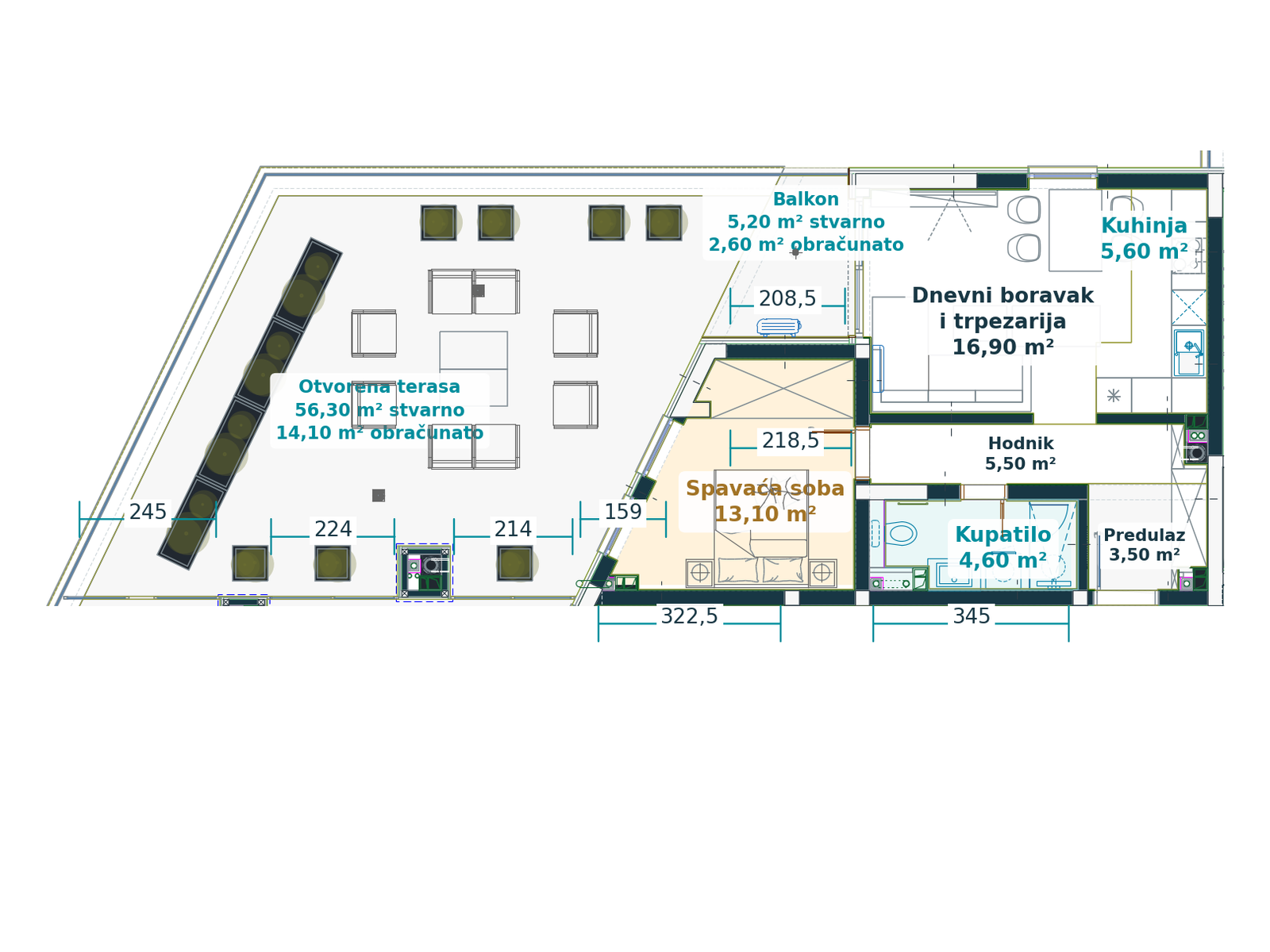 Kataloški prikaz tlocrta stana 3.1, Family I, 65,90 m² neto, Bulevar Family.
