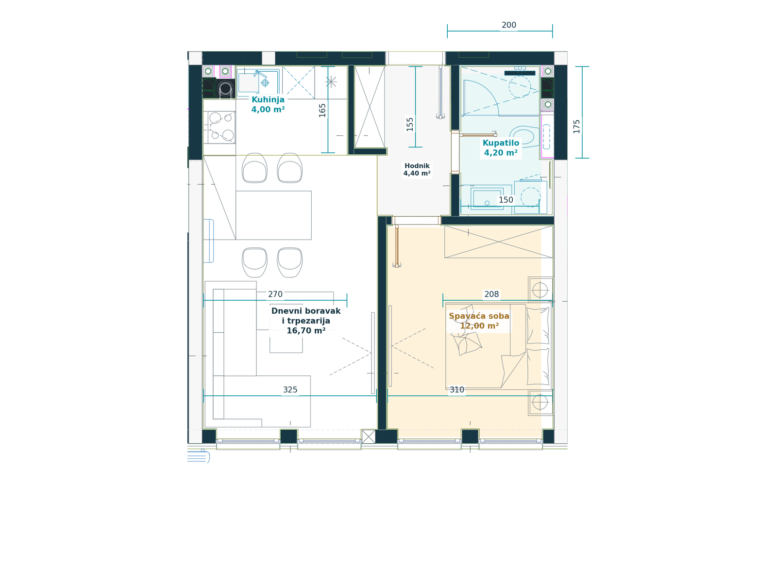 Kataloški prikaz tlocrta stana 3.3, Family K, 41,30 m² neto, Bulevar Family.