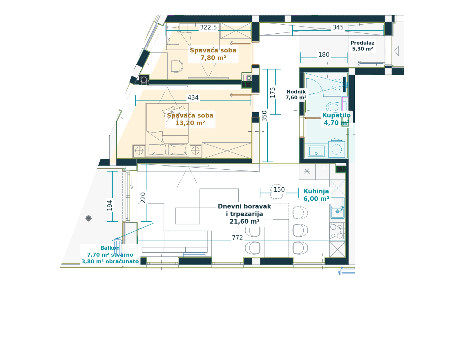 Kataloški prikaz tlocrta stana 4.2, Family O, 70,00 m² neto, Bulevar Family.