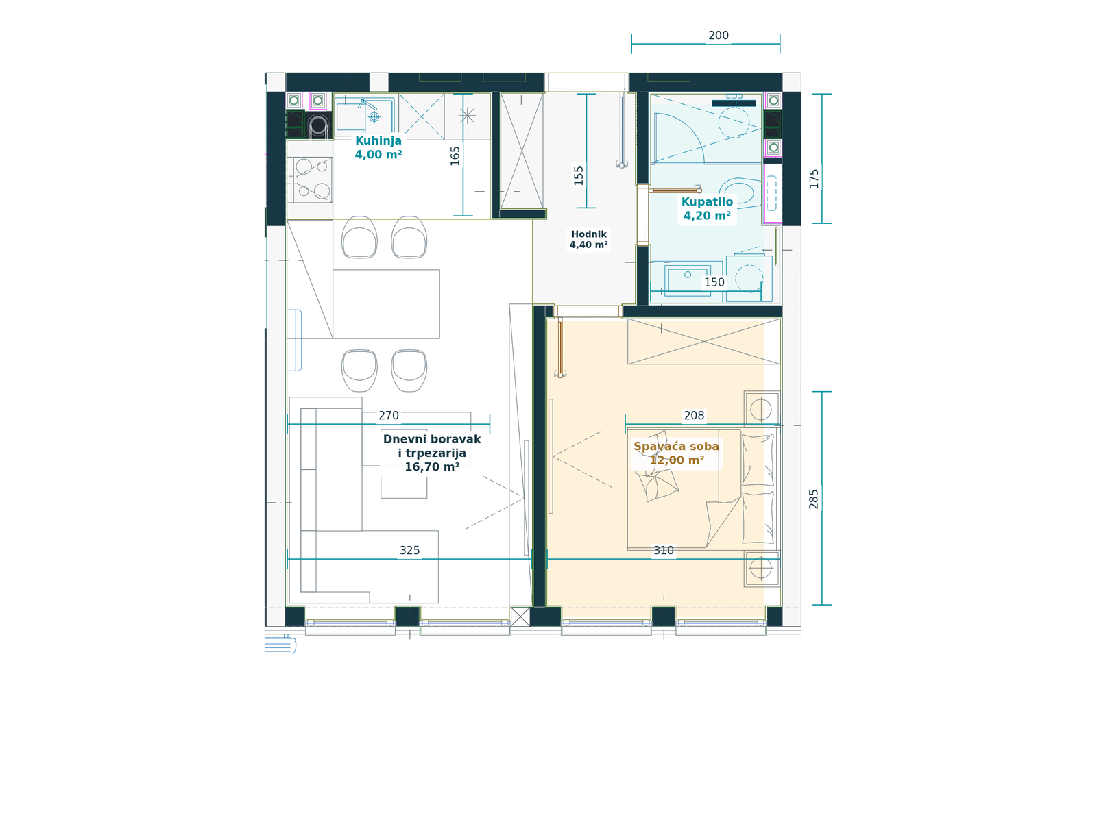 Kataloški prikaz tlocrta stana 4.3, Family P, 41,30 m² neto, Bulevar Family.