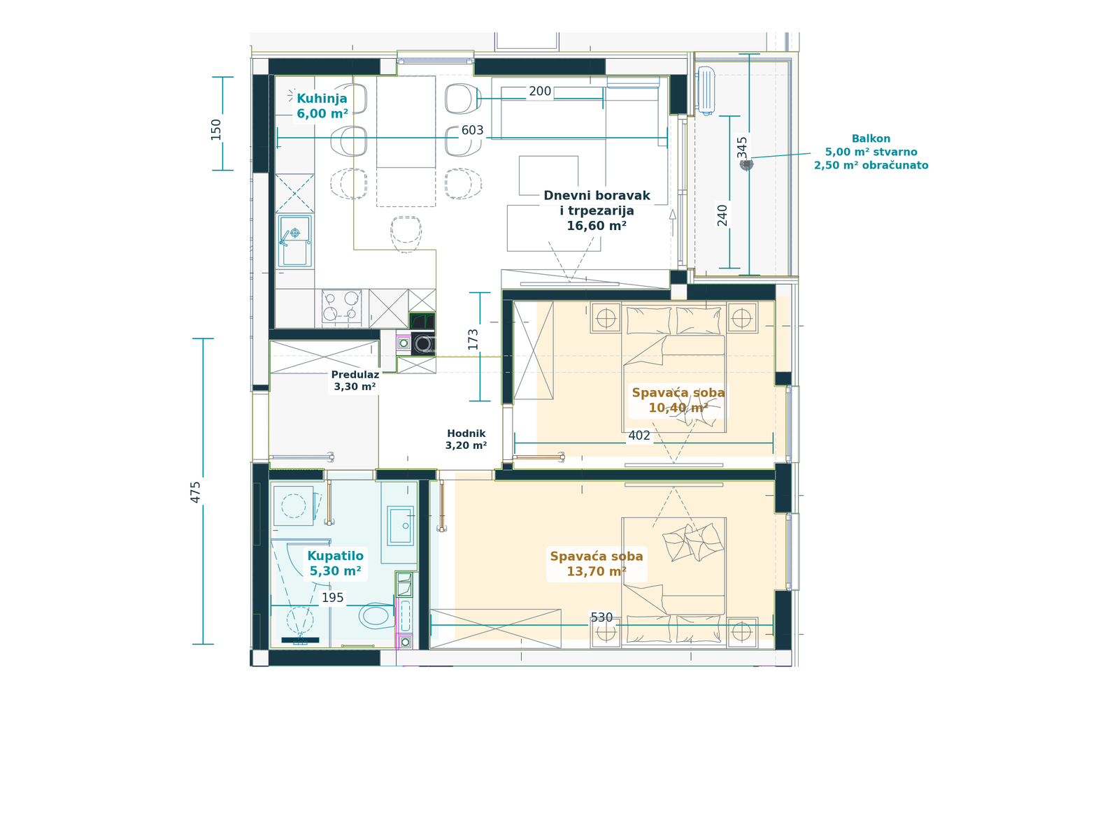 Kataloški prikaz tlocrta stana 4.5, Family S, 61,00 m² neto, Bulevar Family.
